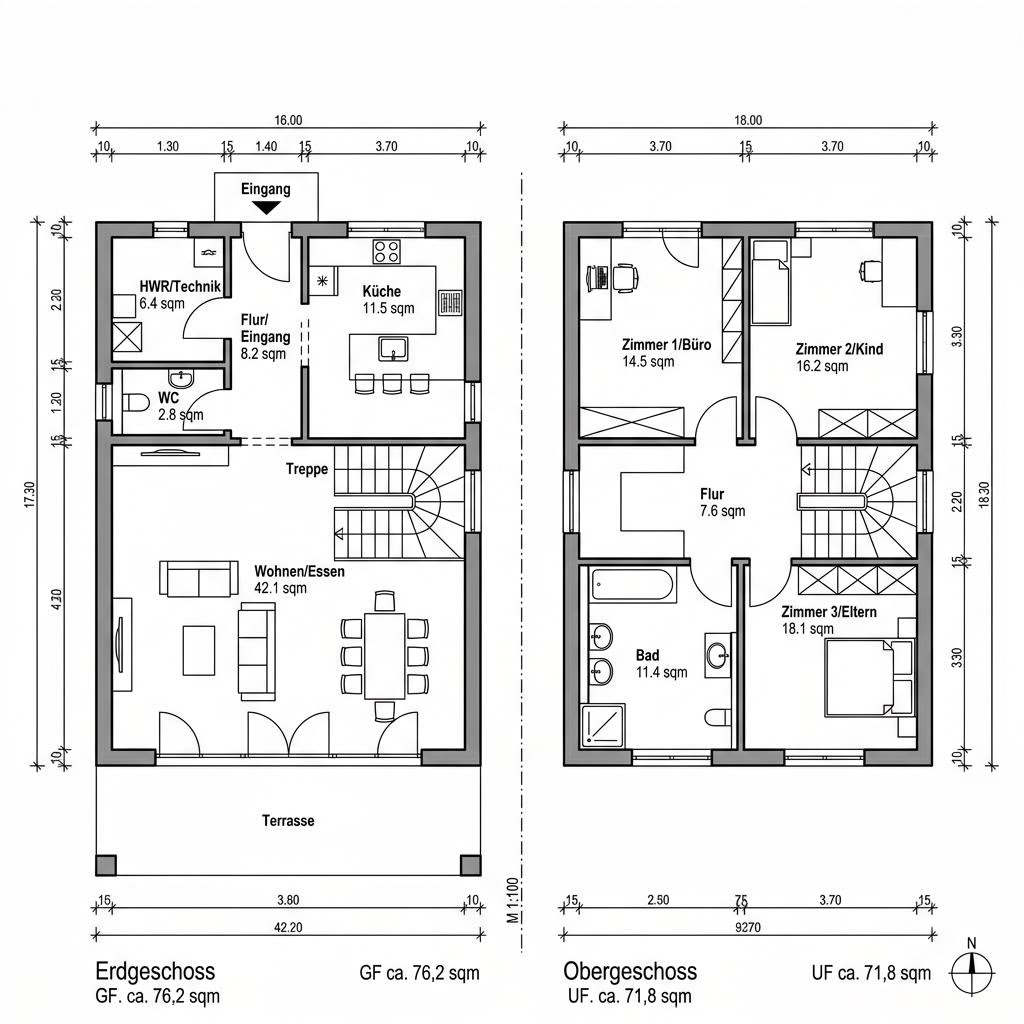 Stadtvilla Parma 148 von P & P Massivhaus — Massivhaus mit rund 148 m²