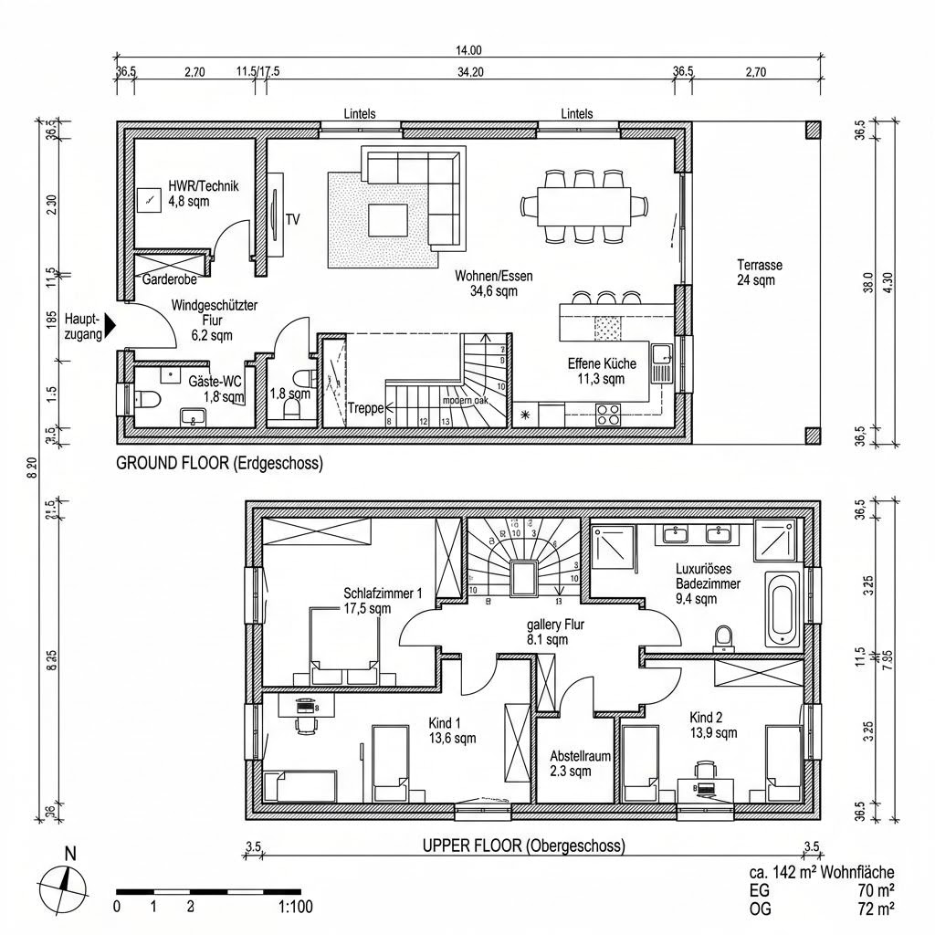Stadtvilla Turin 142 von P & P Massivhaus — Massivhaus mit rund 142 m²