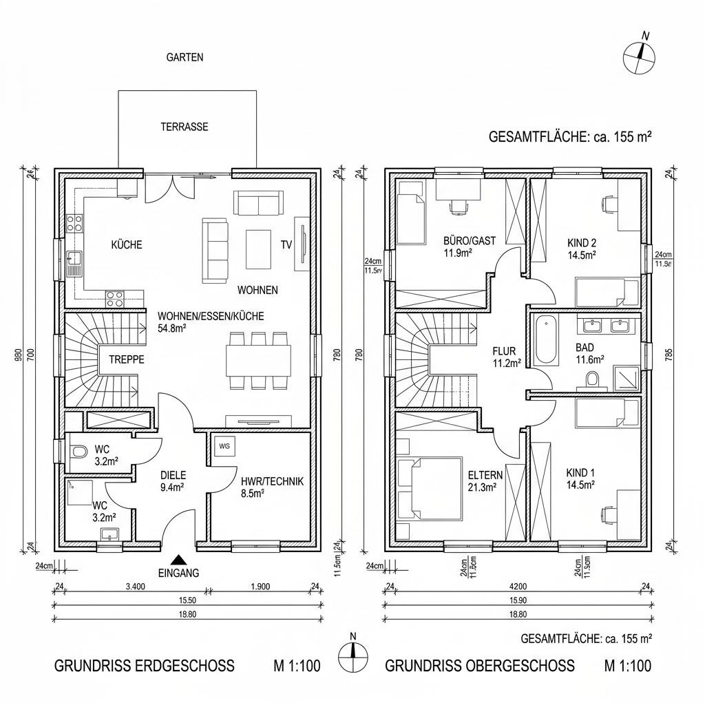 Stadtvilla Casa Stadtvilla 155 von Rubner Haus — Naturholzvilla mit Walmdach und 155 m²