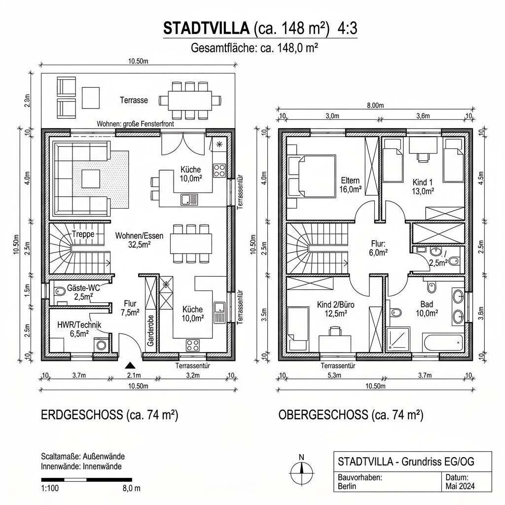 Stadtvilla Stadtvilla 148 von Team Massivhaus — Massivhaus mit rund 148 m²