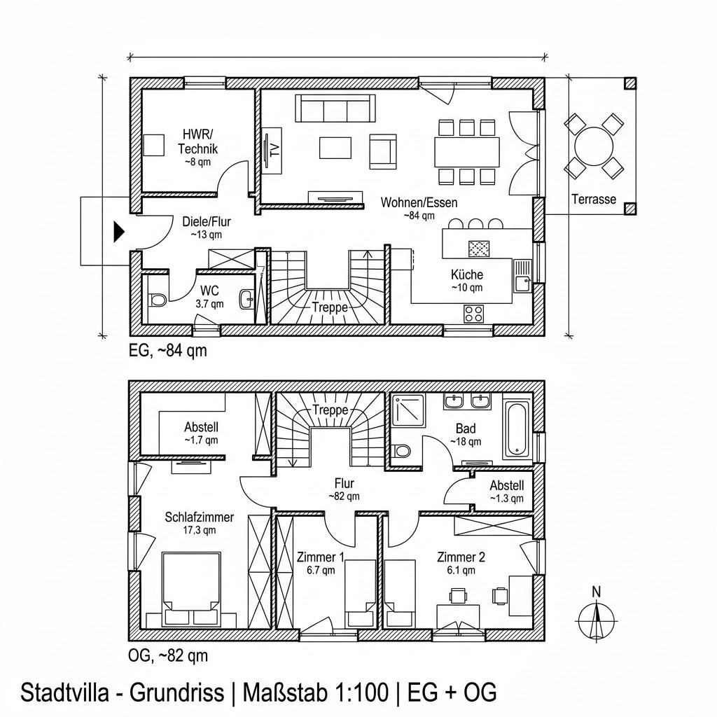 Stadtvilla Stadtvilla 166 von Team Massivhaus — Massivhaus mit rund 166 m²