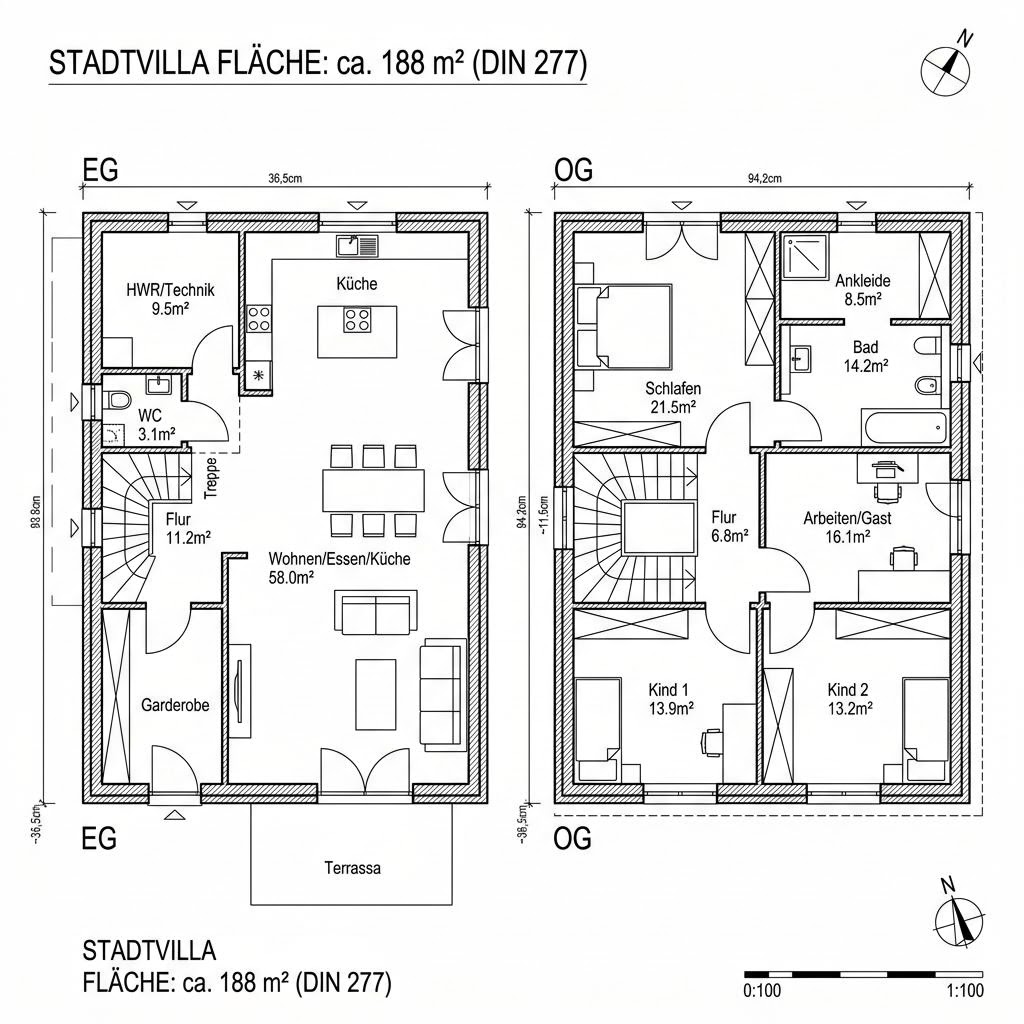 Stadtvilla Stadtvilla 188 von Team Massivhaus — Massivhaus mit rund 188 m²