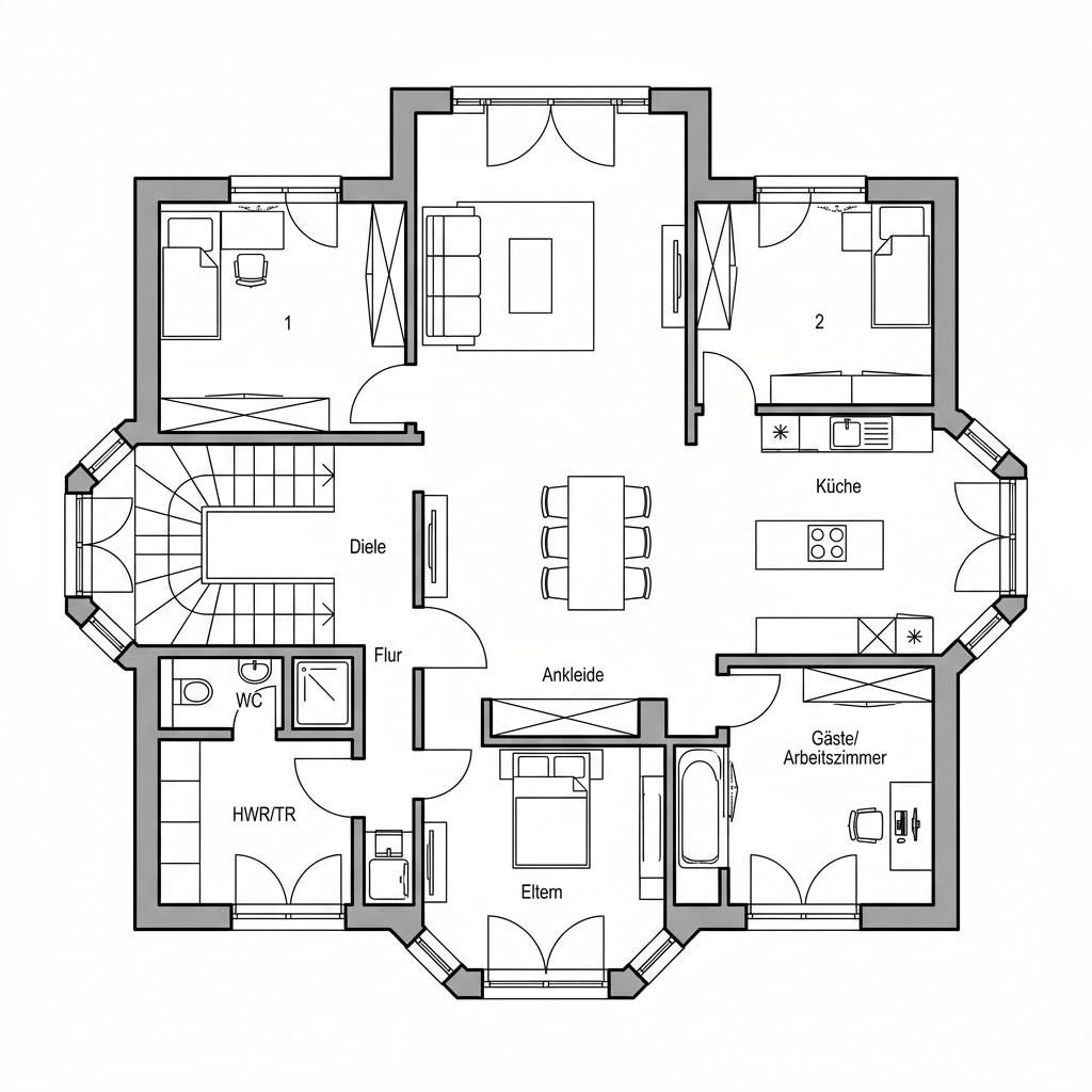 Grundriss CityLife 250 – 172 m² Stadtvilla mit 6 Zimmern