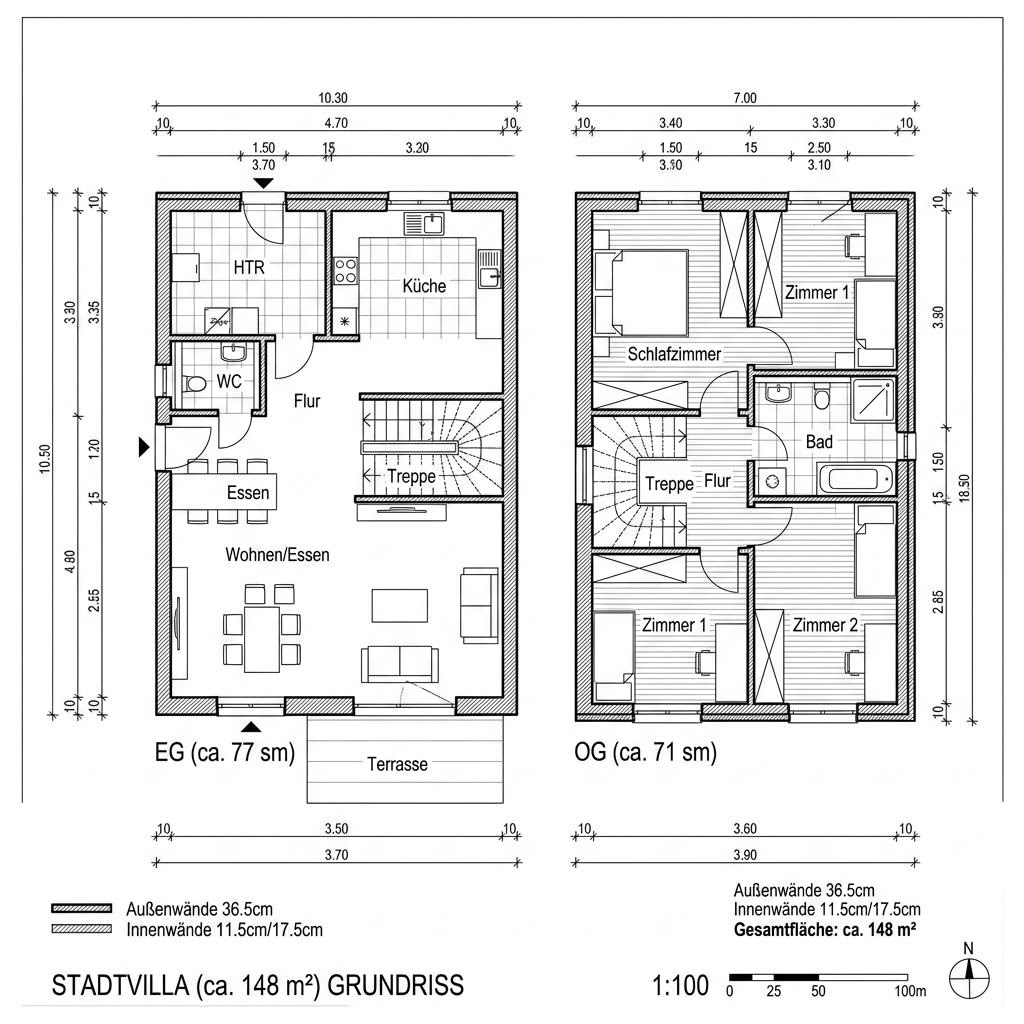 Stadtvilla EDITION B 148 von WEIOTT-Massiv-Haus — Massivhaus mit rund 148 m²