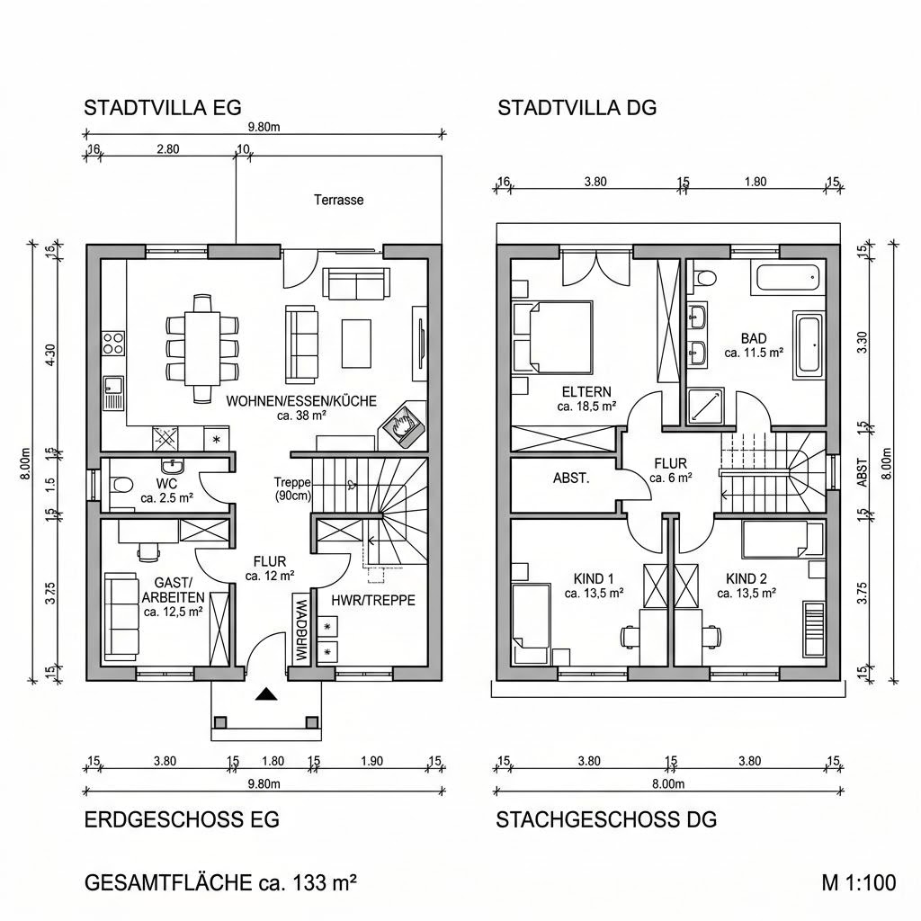 Stadtvilla EDITION D 133 von WEIOTT-Massiv-Haus — Massivhaus mit rund 133 m²