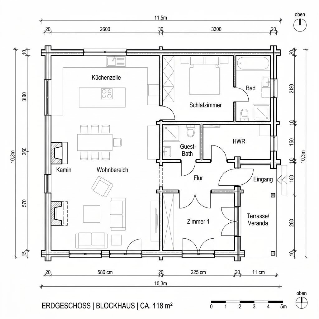 Blockhaus Fichta von Stommel Haus — Massivholz-Blockbau mit 118 m²