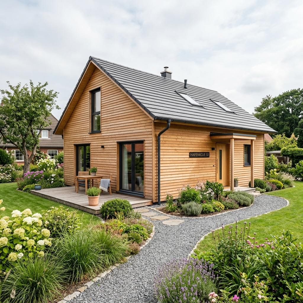 Hafenkoje 50 von Nyborg Ferienhaus Hafenkoje 50 der Seehaus Manufaktur Mecklenburg im maritimen Kapitänshaus-Stil mit Satteldach