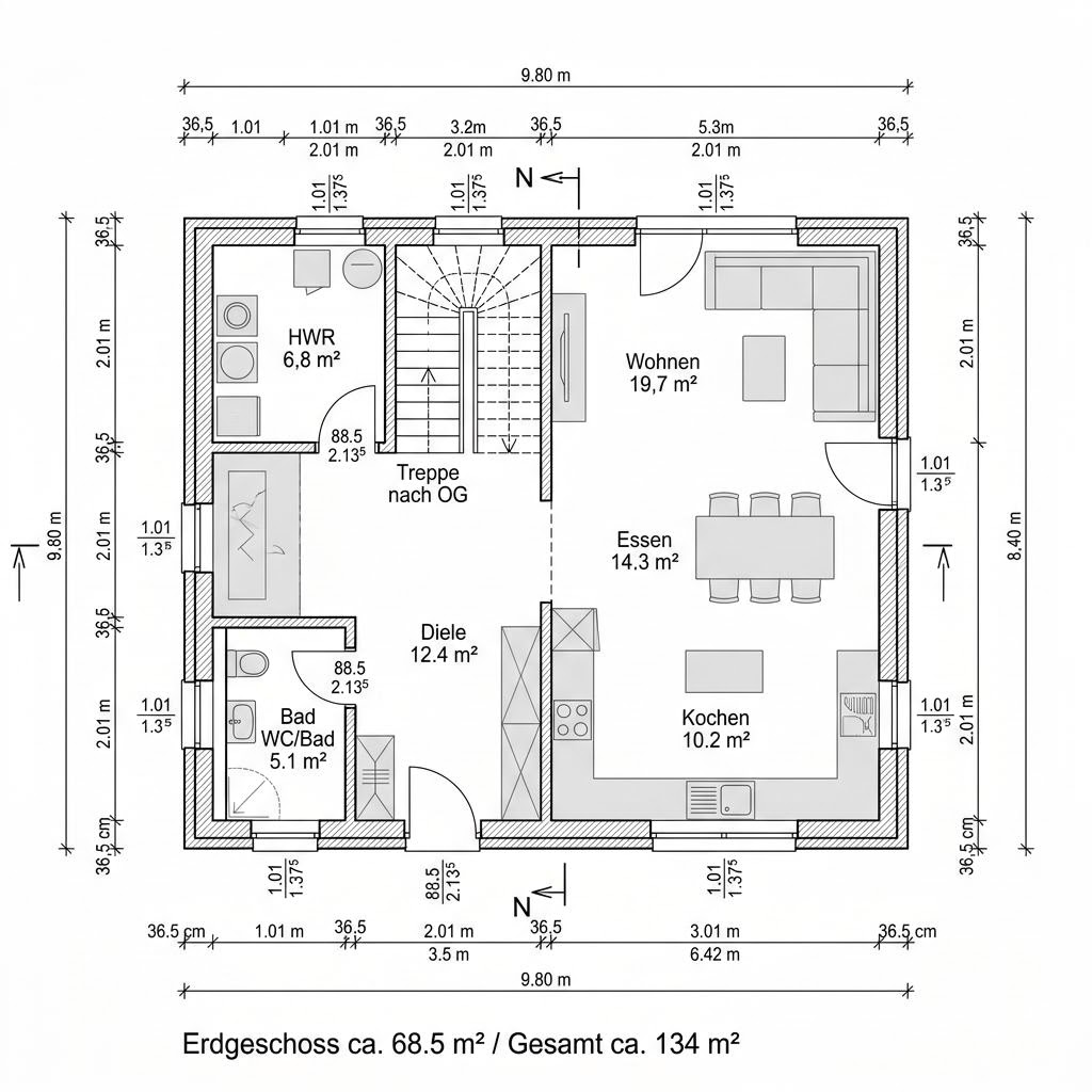 Grundriss Classic Mansarde 134 – 134 m² Einfamilienhaus mit 4 Zimmern