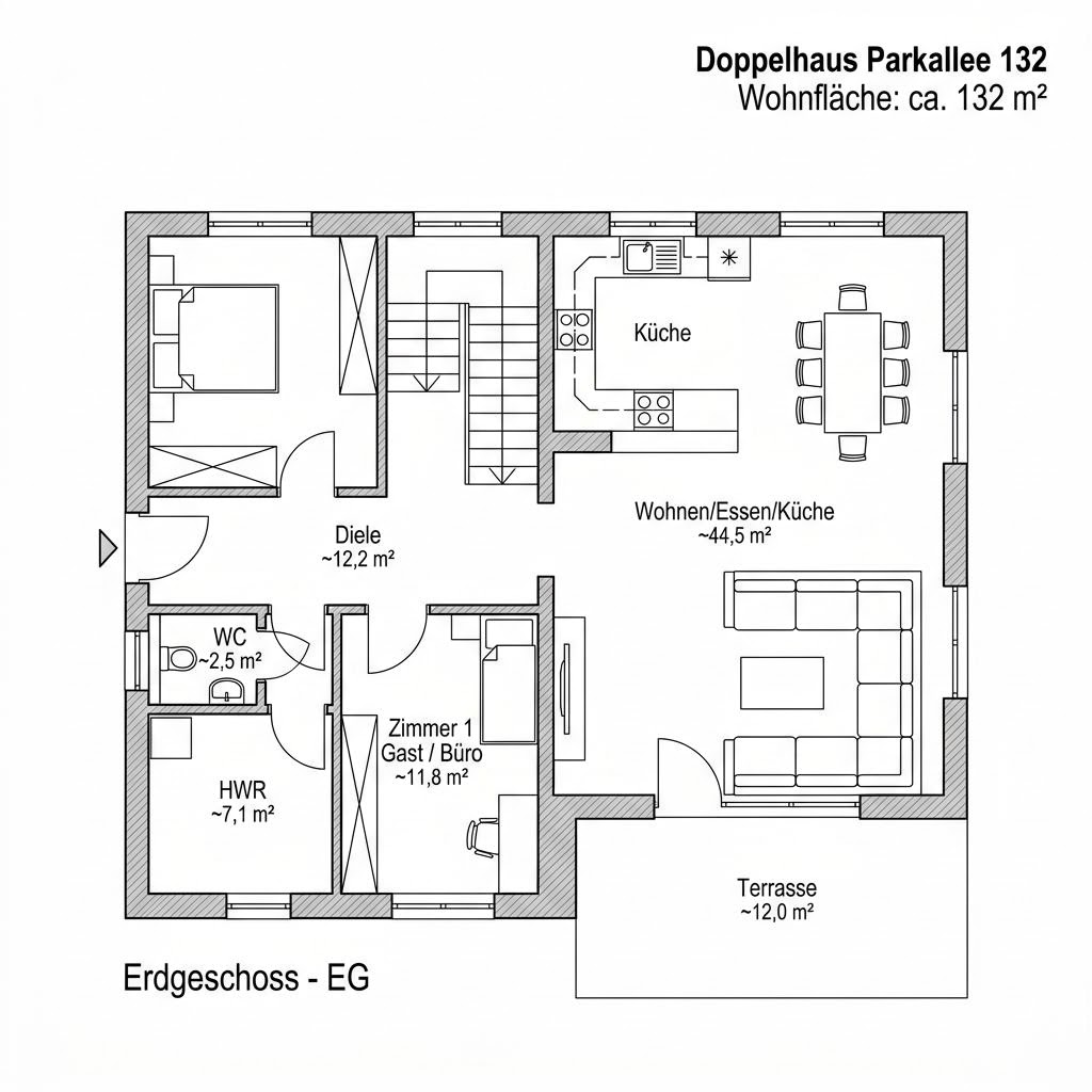 Grundriss Doppelhaus Parkallee 132 Grundriss Doppelhaus Parkallee 132 von STREIF Haus