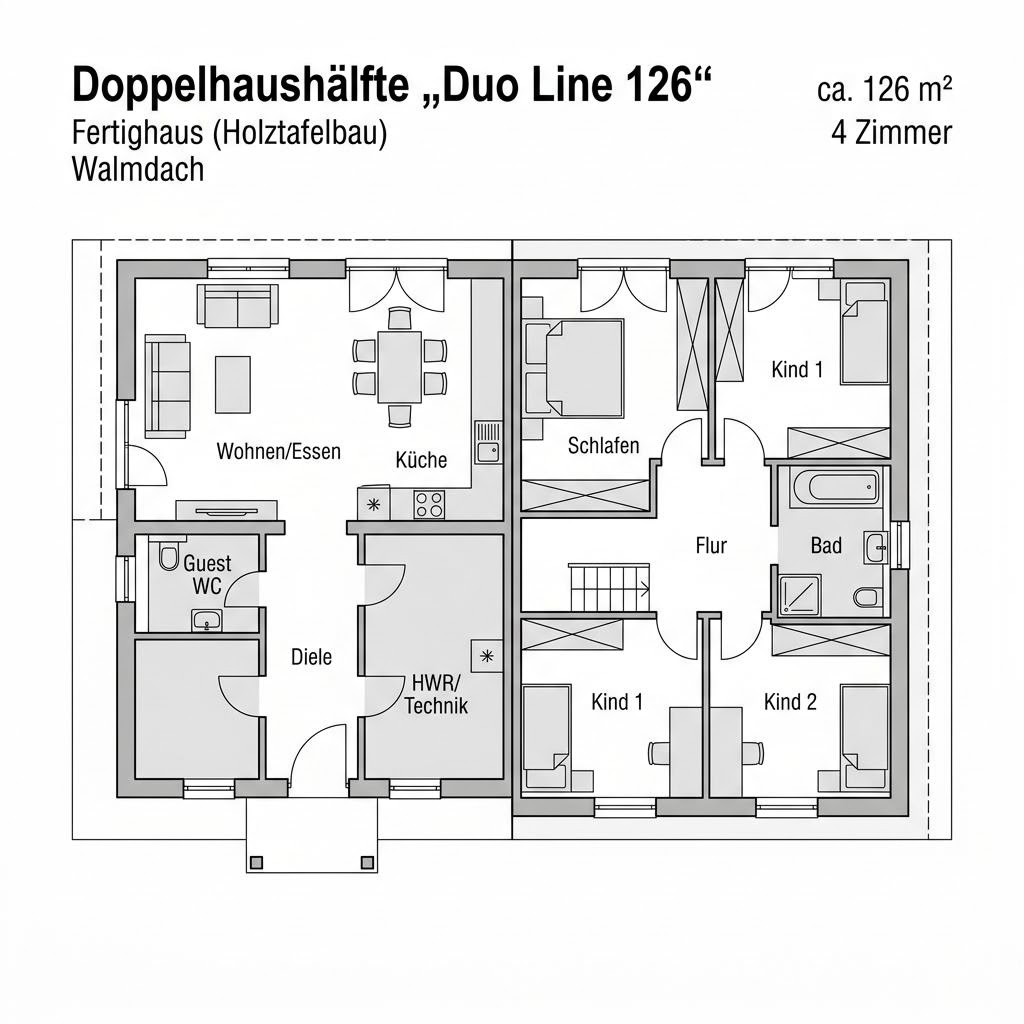 Grundriss Duo Line 126 von STREIF Haus — 126 m², 4 Zimmer
