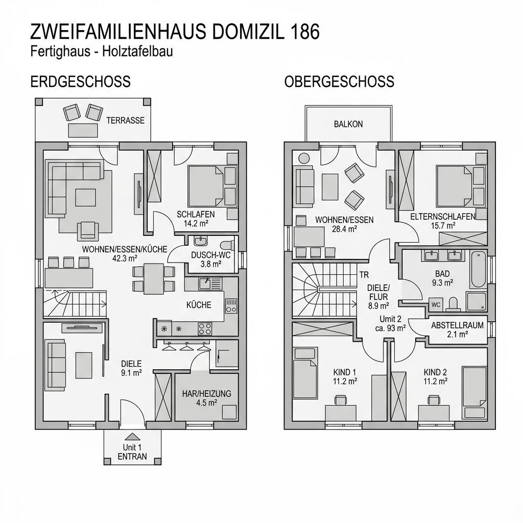 Grundriss Zweifamilienhaus Domizil 186 von STREIF Haus — 186 m², 7 Zimmer