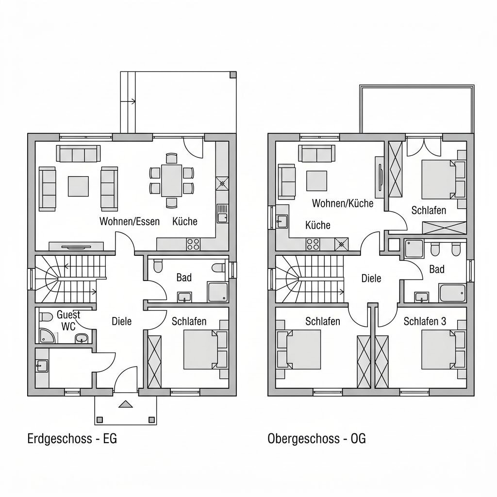 Grundriss Zweifamilienhaus Invest 210 von STREIF Haus — 210 m², 8 Zimmer