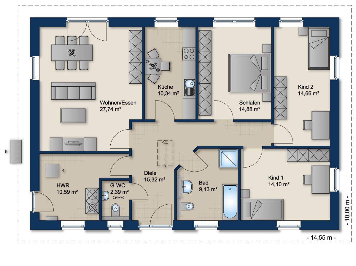 Grundriss Bungalow 120 von Team Massivhaus — 120 m², 4 Zimmer