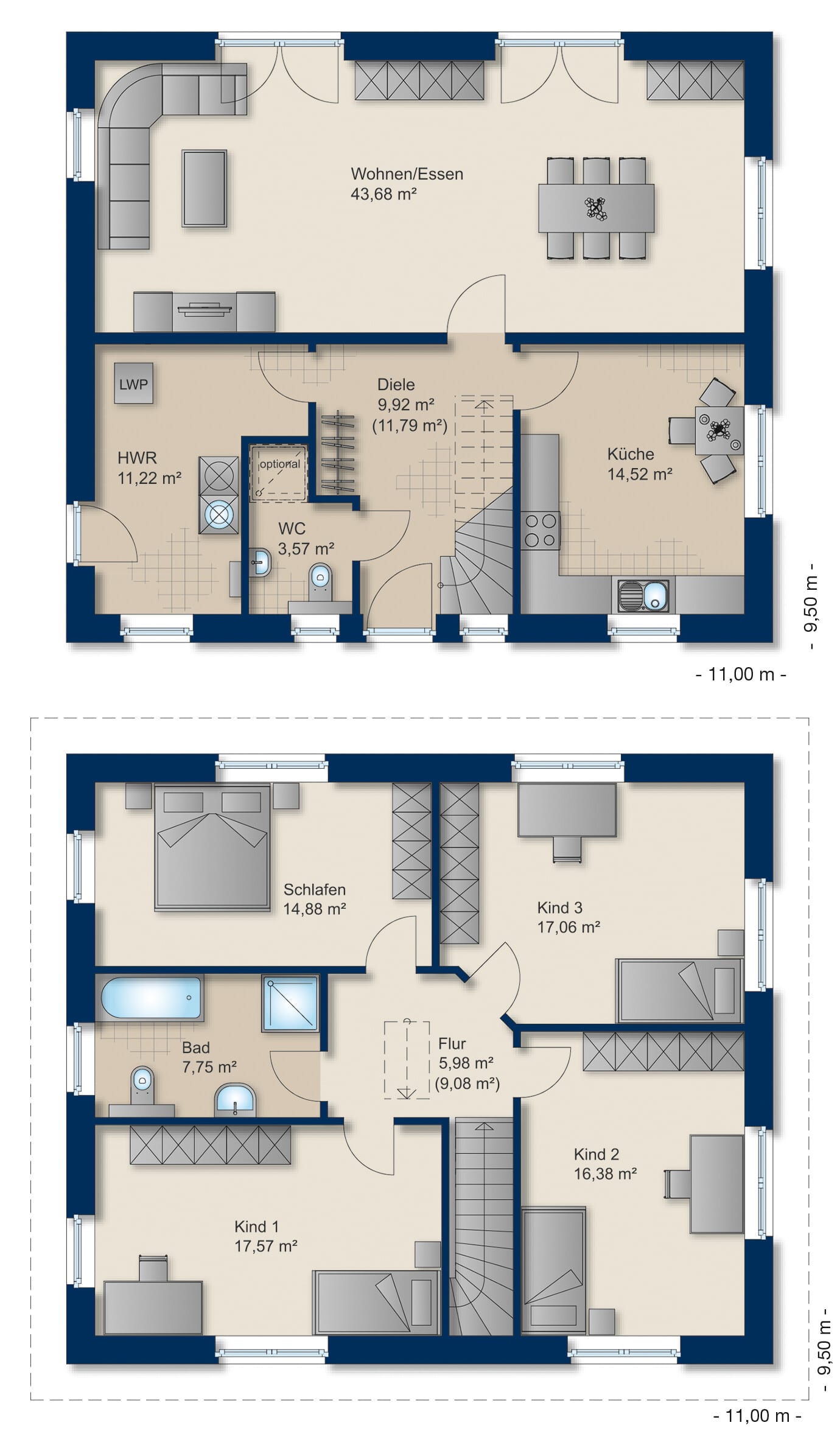 Stadtvilla 170 von Team Massivhaus — Original-Grundriss des Herstellers, Außenansicht schematisch