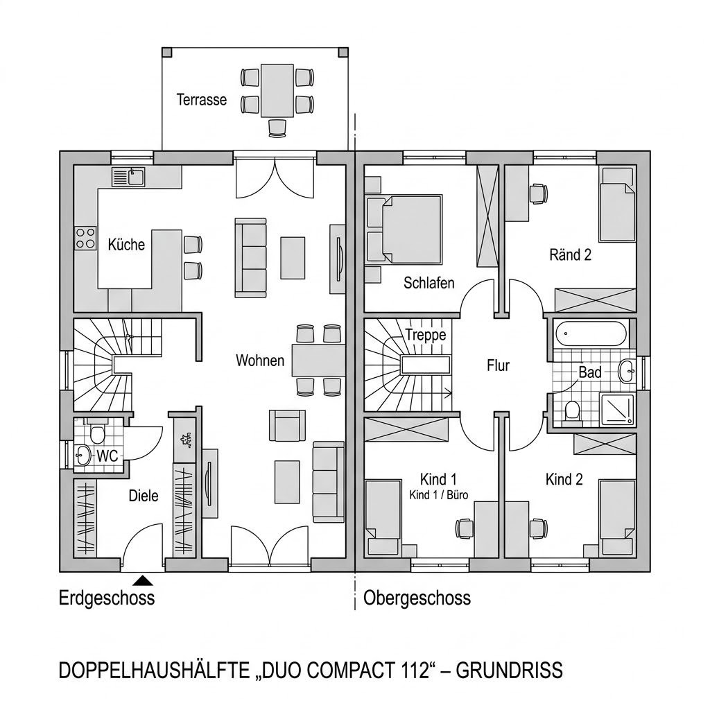 Grundriss Duo Compact 112 von Town & Country Haus Deutschland — 112 m², 4 Zimmer