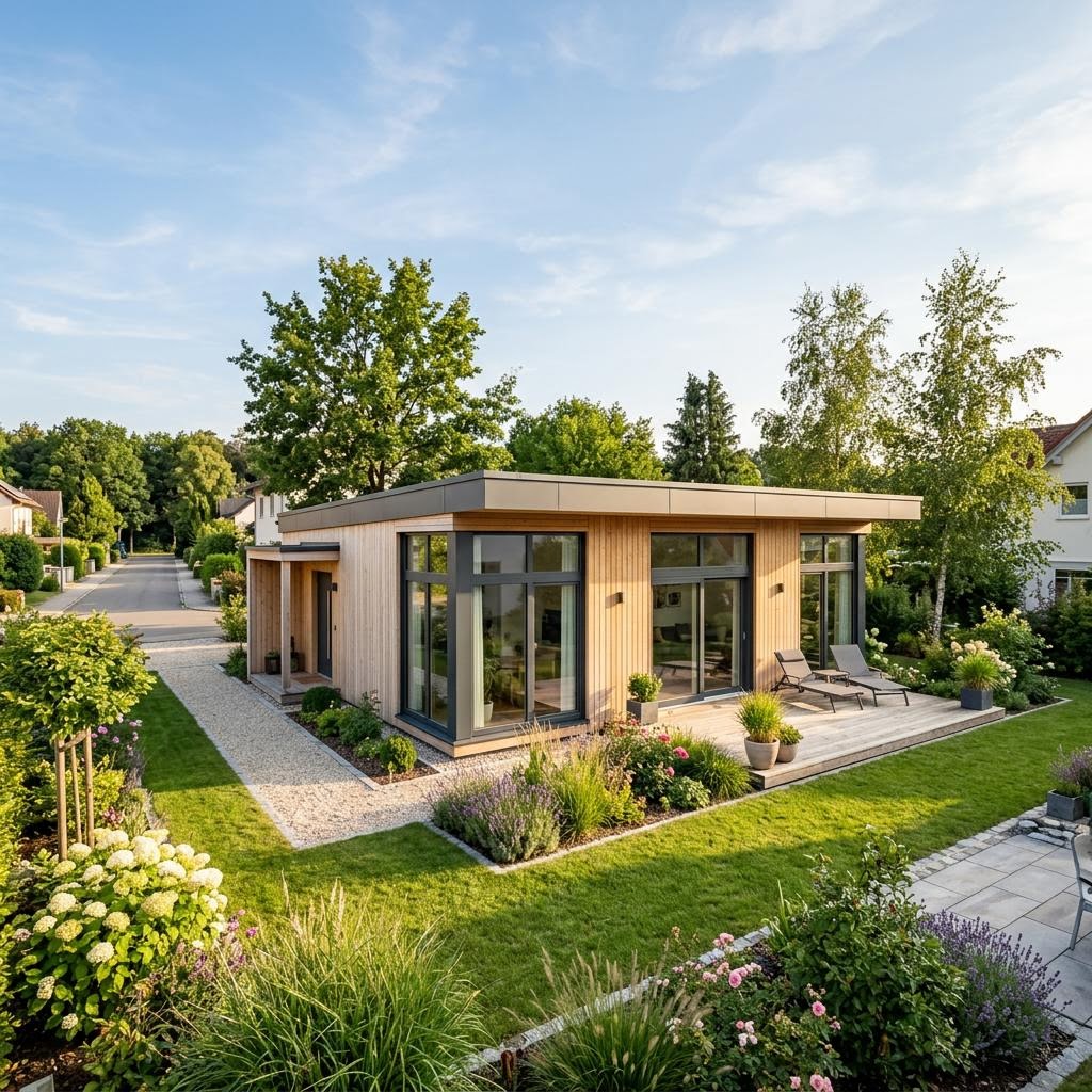 Modulhaus Flex Plus 84 von variohaus Erweiterbares Modulhaus Flex Plus 84 von variohaus mit Flachdach