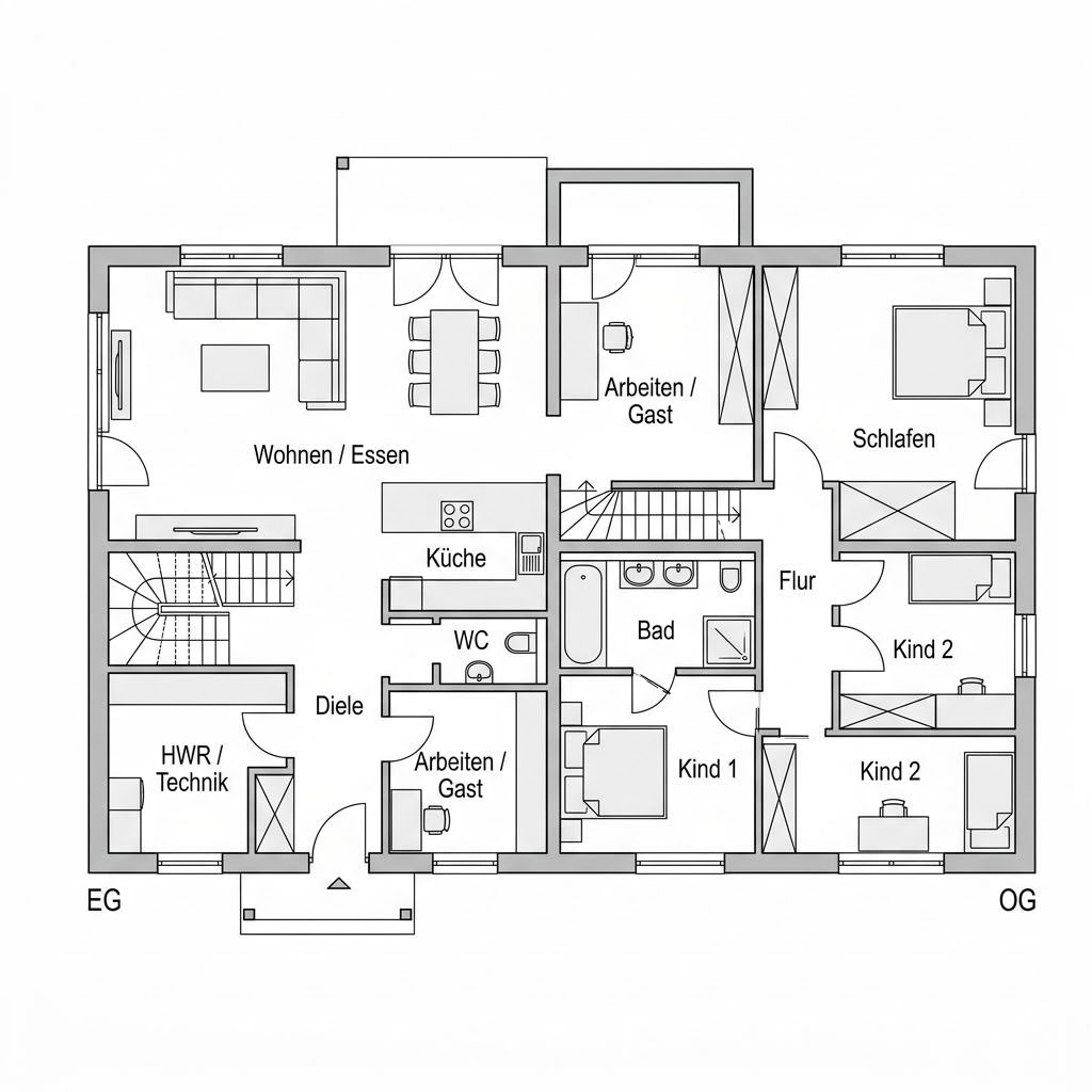 Flachdachhaus Flatline 178 Stadtvilla von Wagener Systemhausbau mit Flachdach — Fertighaus mit 178 m² und Loggia