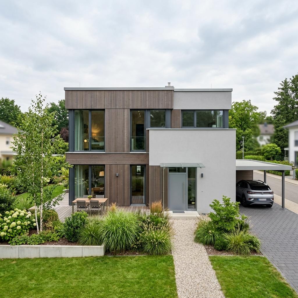 Cubo Vita 142 von WeberHaus Kubushaus Cubo Vita 142 von WeberHaus mit Flachdach und großer Fensterecke