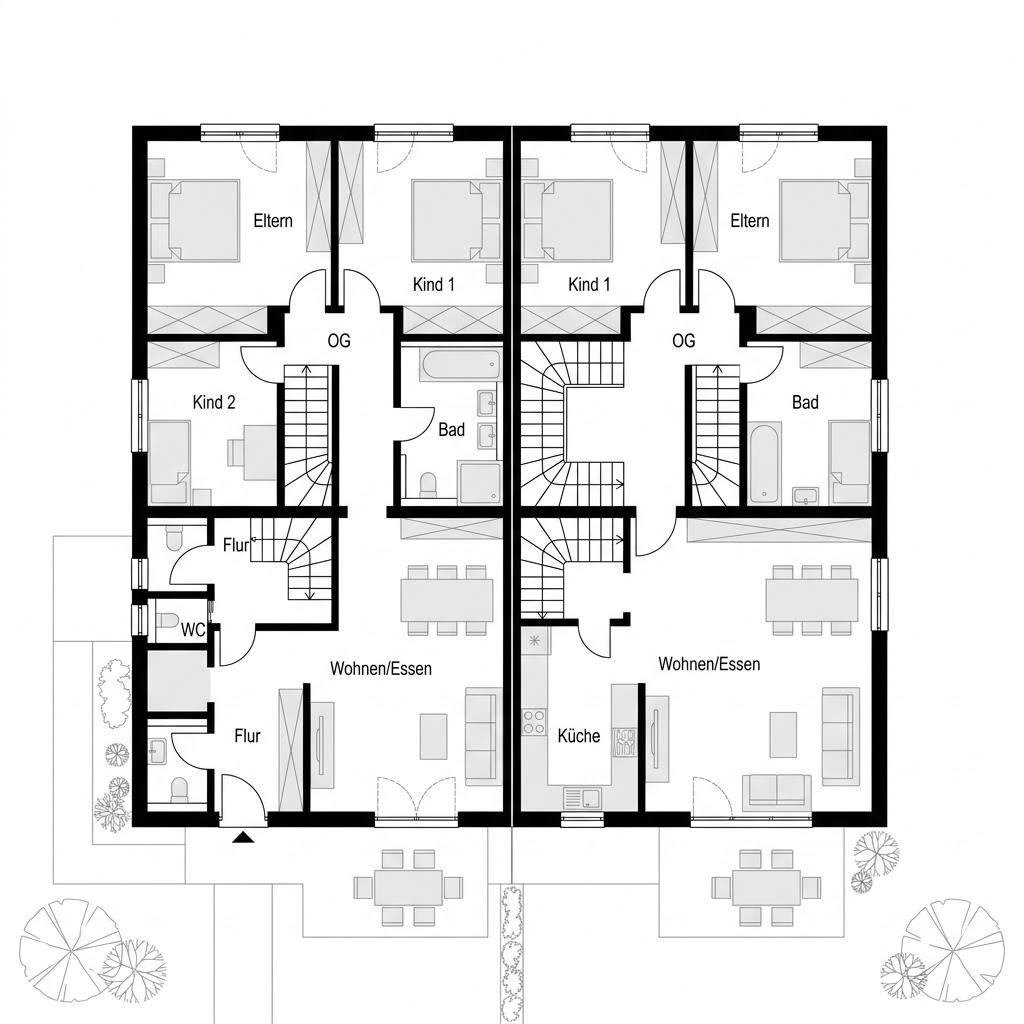 Grundriss Doppelhaus CityLife 132 von WeberHaus