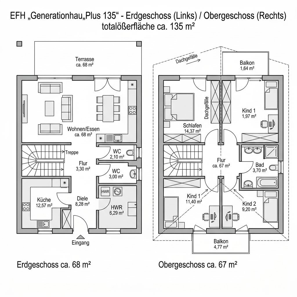 Grundriss Generation Plus 135 – 135 m² Einfamilienhaus mit 4 Zimmern