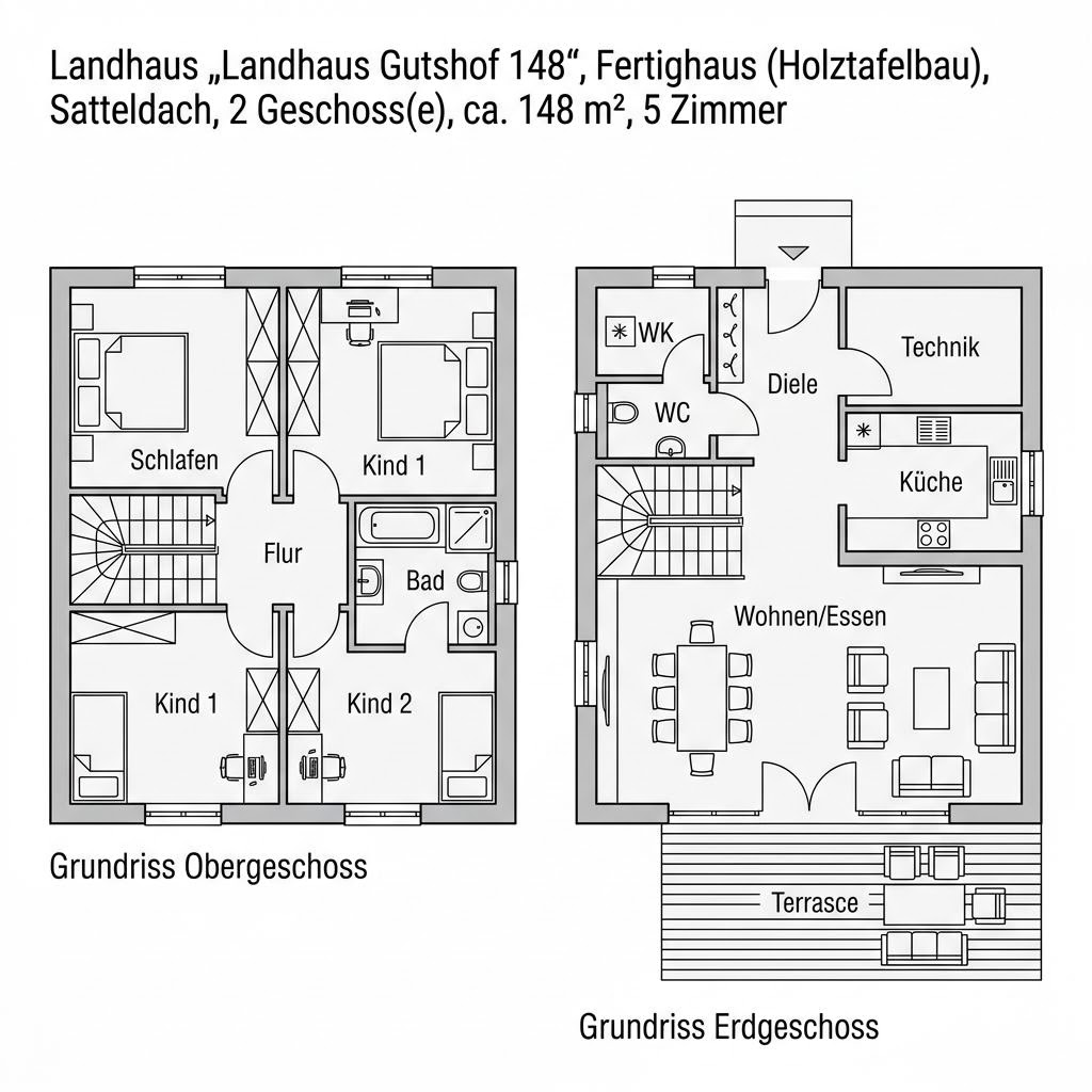 Grundriss Landhaus Gutshof 148 von WeberHaus — 148 m², 5 Zimmer