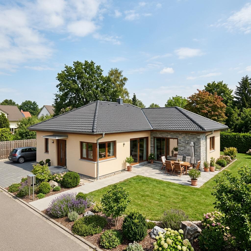 Winkelbungalow Cumulus 770 von Heinz von Heiden mit Walmdach — Massivbungalow mit rund 146 m²