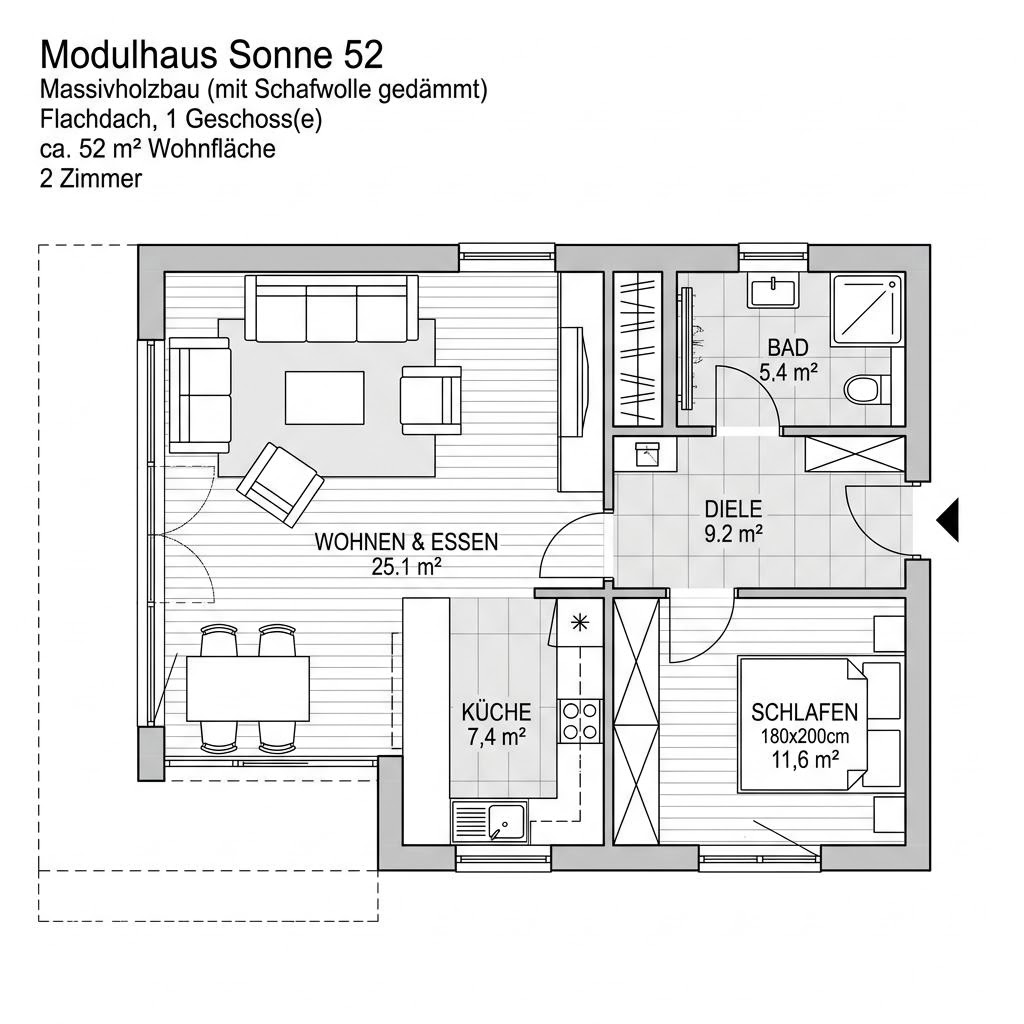 Grundriss Modulhaus Sonne 52 von Wohnwagon