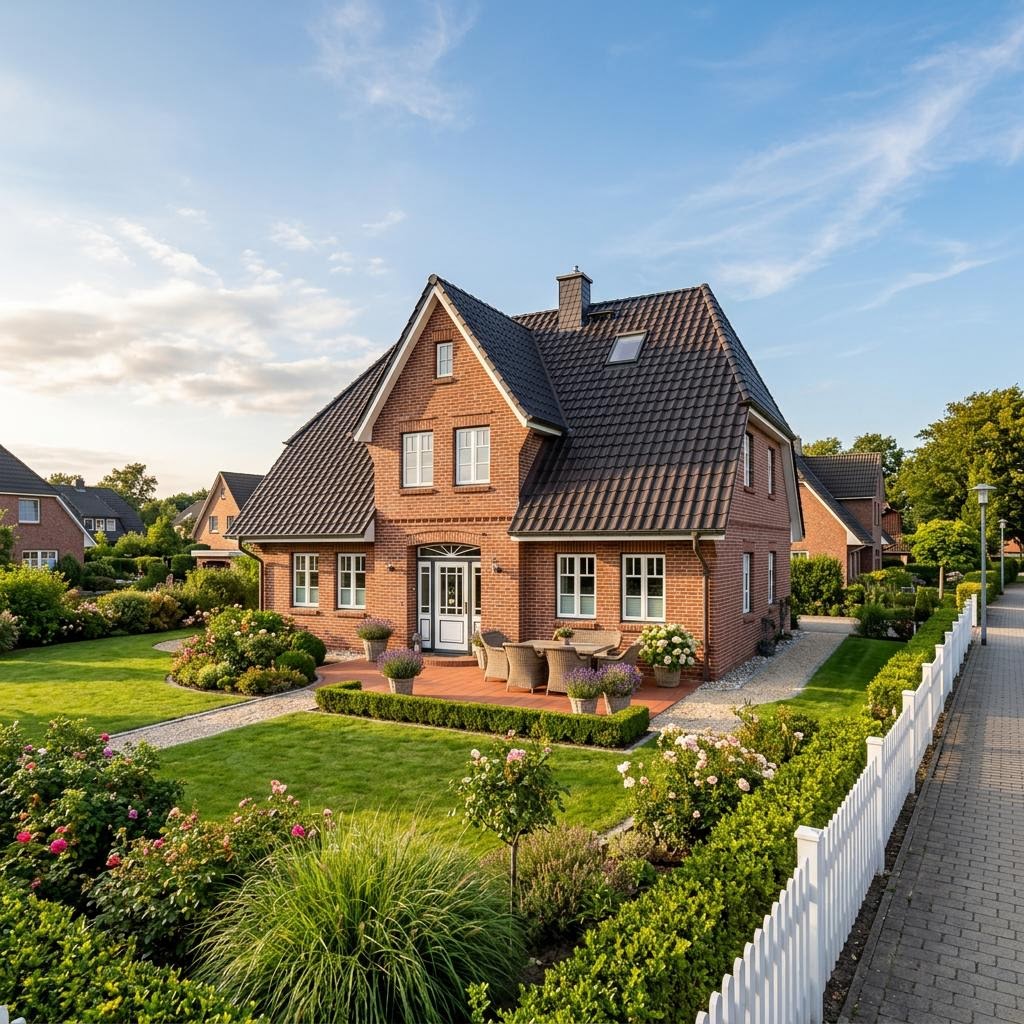 Friesenhaus Küstenhof von WOLF-HAUS mit rotem Klinker und Krüppelwalmdach