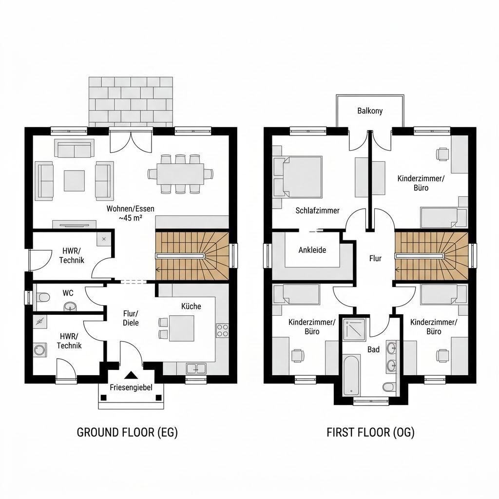 Grundriss Reetliebe 154 – 154 m² Friesenhaus mit 5 Zimmern