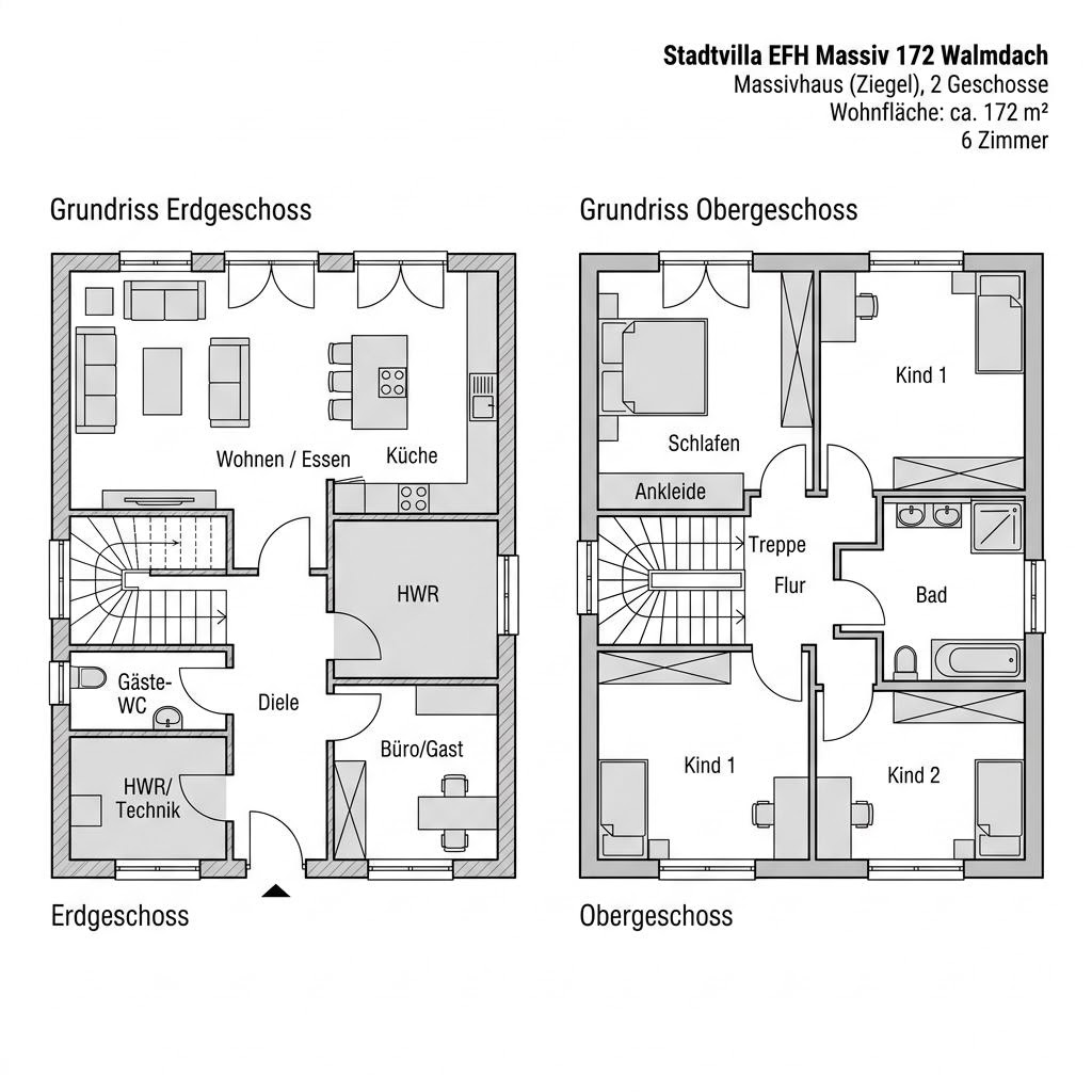 Bausatzhaus EFH Massiv 172 Walmdach von Ytong Bausatzhaus — Massiv-Stadtvilla mit 172 m² für Selbstbauer